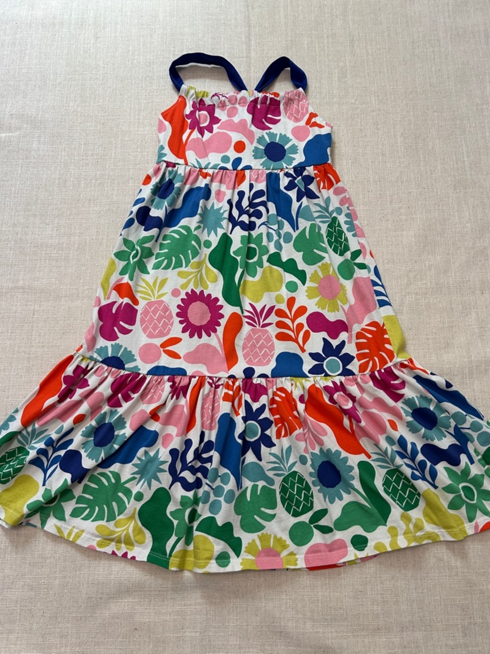 Mini Boden Dress Kids 8/9 Tropical Floral Summer Tiered Vibrant Crossback Beach - Picture 14 of 14